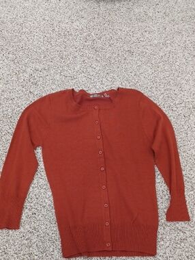 MAK Classic Women's Rust 3/4 Sleeve Button-Up Cardigan Sweater Size Small